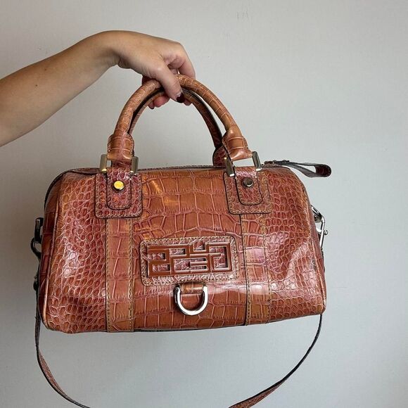 Guess Vintage 90s Y2K Light Pink Croco Patent Leather Satchel Bag - Picture 1 of 7